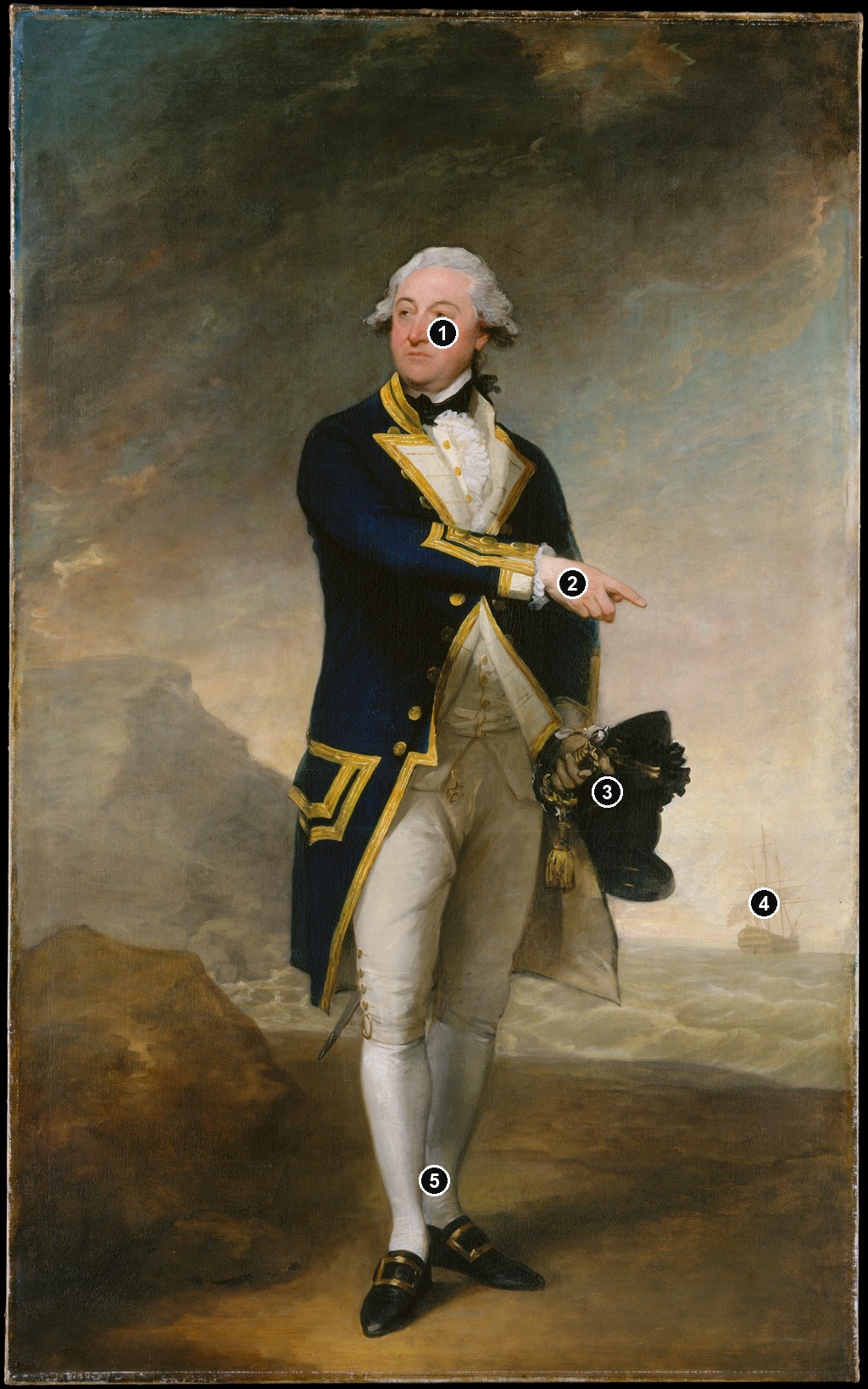 Annotated details from Captain John Gell by Gilbert Stuart